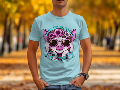 Over Here Beech Fat and Sassy Pig Graphic T-Shirt
