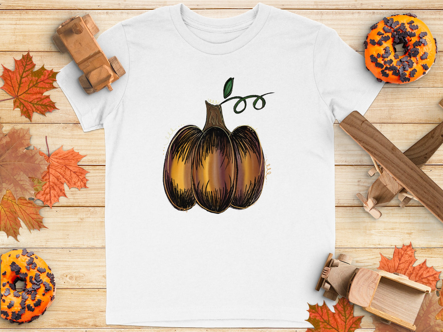 Hand-Drawn Pumpkin on White Shirt Thanksgiving Apparel