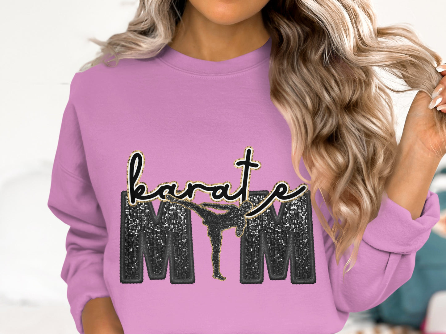 Karate Mom Glitter Text Pink Sweatshirt