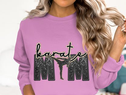 Karate Mom Glitter Text Pink Sweatshirt