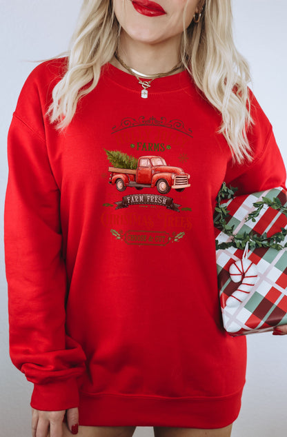Farms Fresh Christmas Trees Pickup Truck Sweatshirt