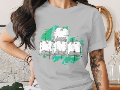 Gray Stylish Graphic Tee with Gaming Keys Design
