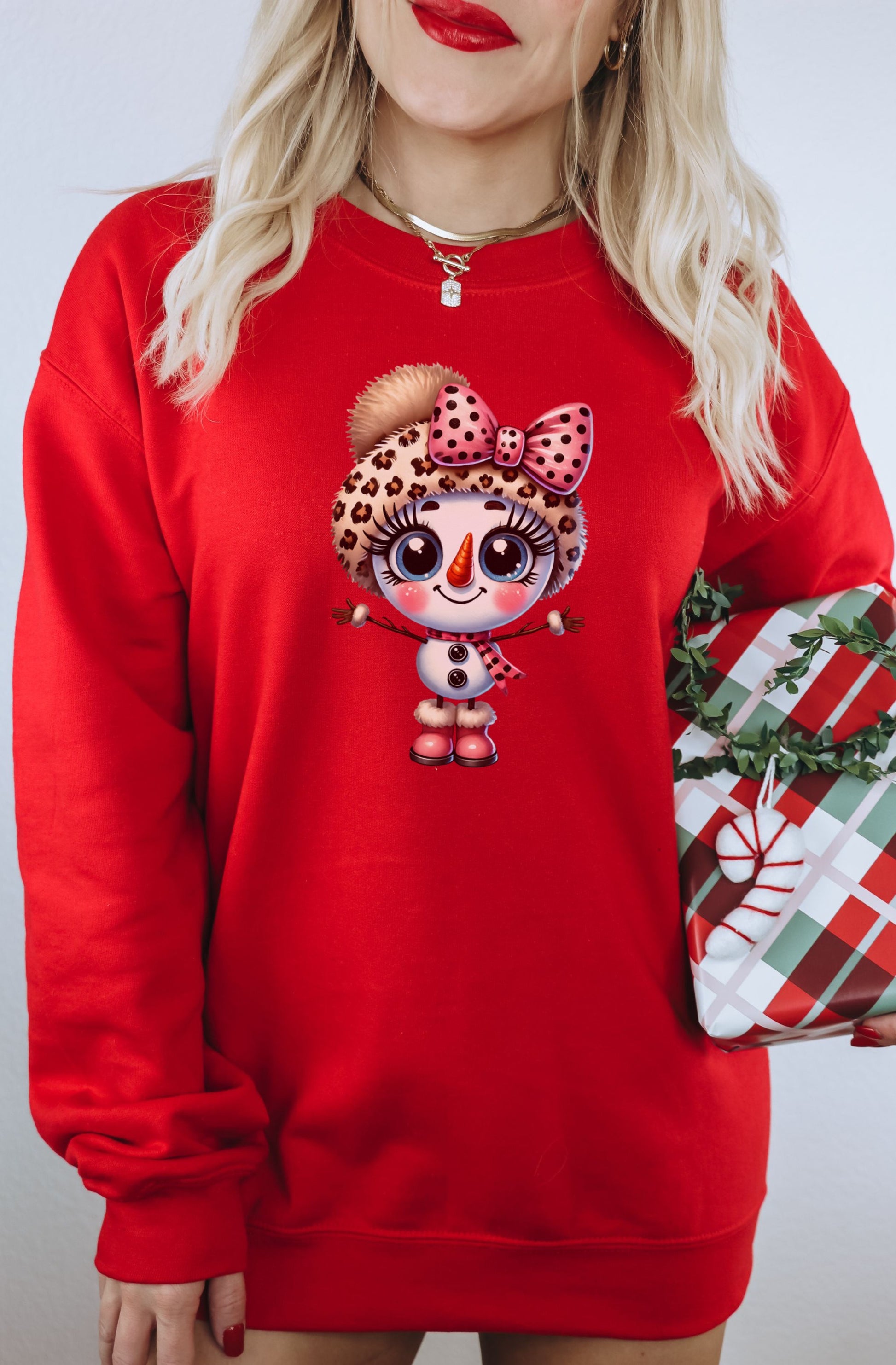 Cute Festive Red Sweatshirt With Adorable Doll Design