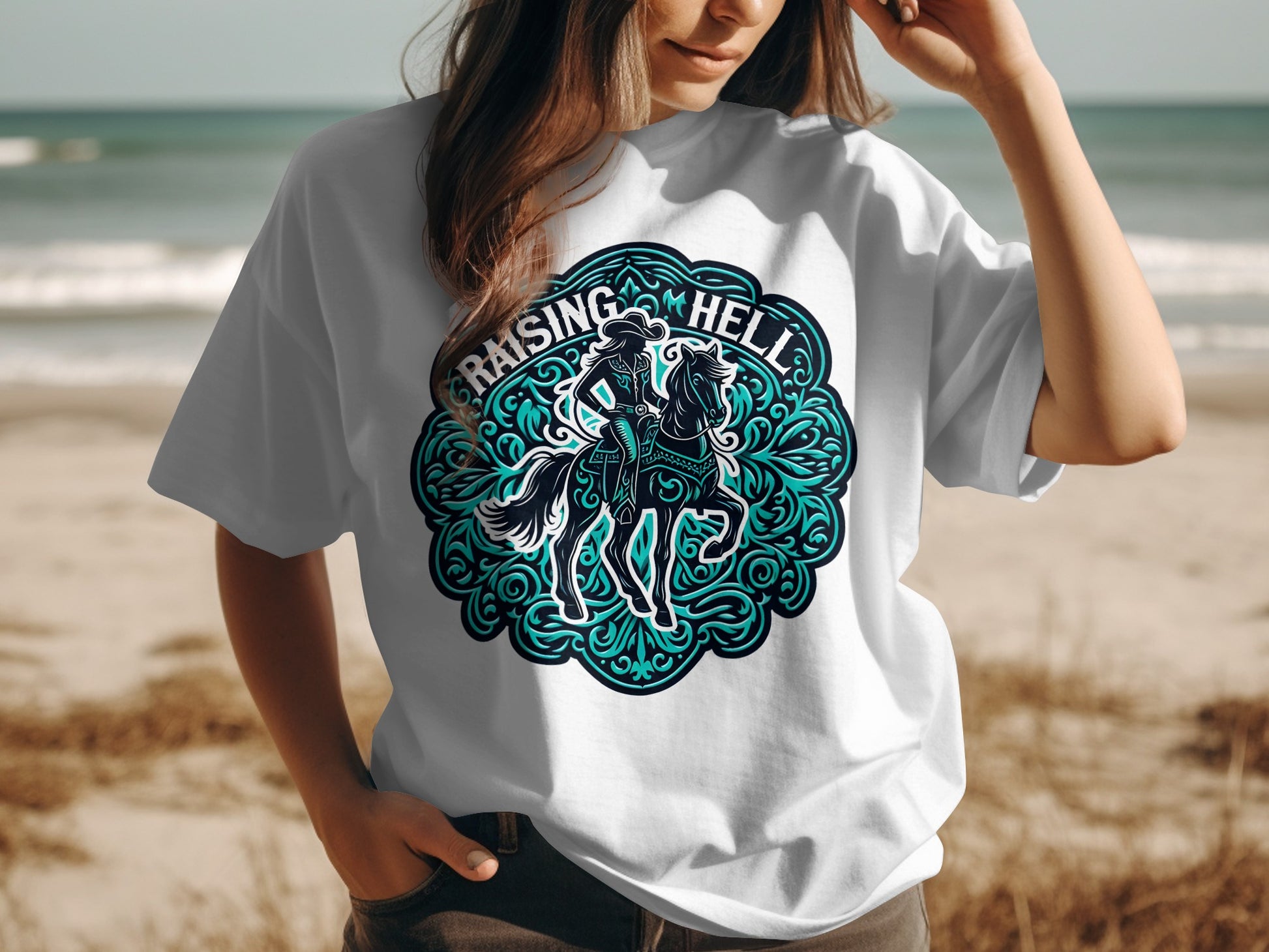 Raising Hell Cowboy Graphic Tee Shirt