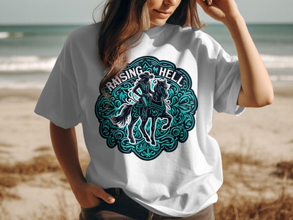 Raising Hell Cowboy Graphic Tee Shirt