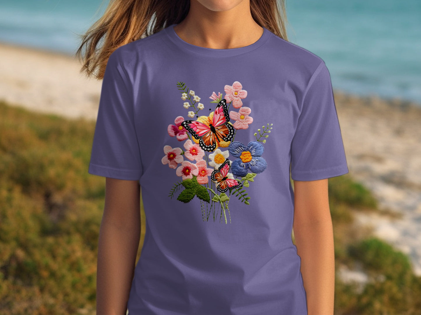 Vibrant Butterfly and Floral Graphic Printed T-shirt