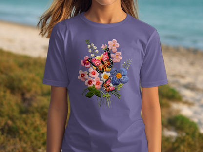Vibrant Butterfly and Floral Graphic Printed T-shirt