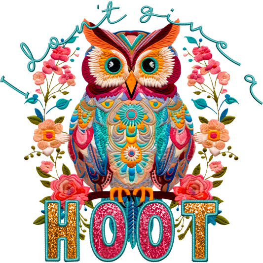 Colorful Owl Embroidered I Don't Give a Hoot Design