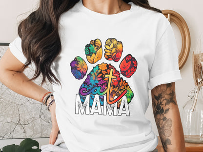 Colorful Cat Mama Paw Print Design Shirt
