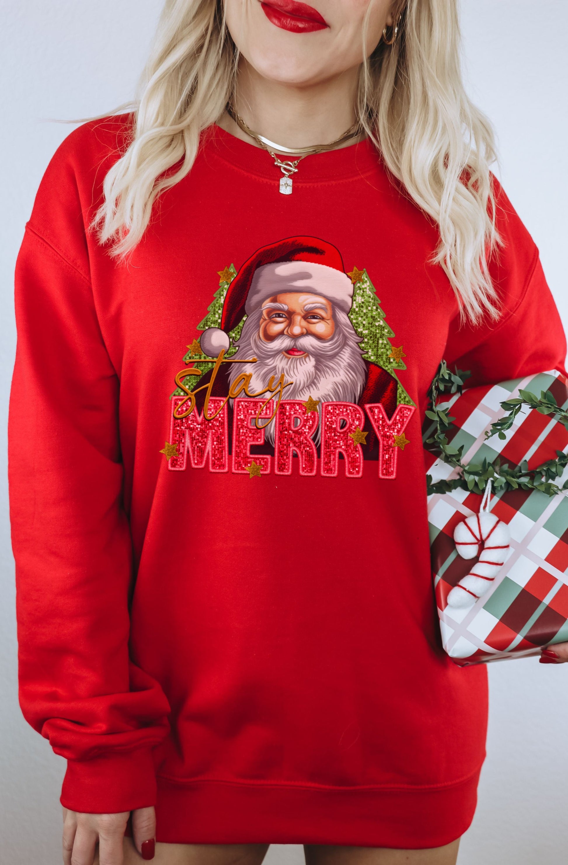Stay Merry with Santa Claus Red Christmas Sweater
