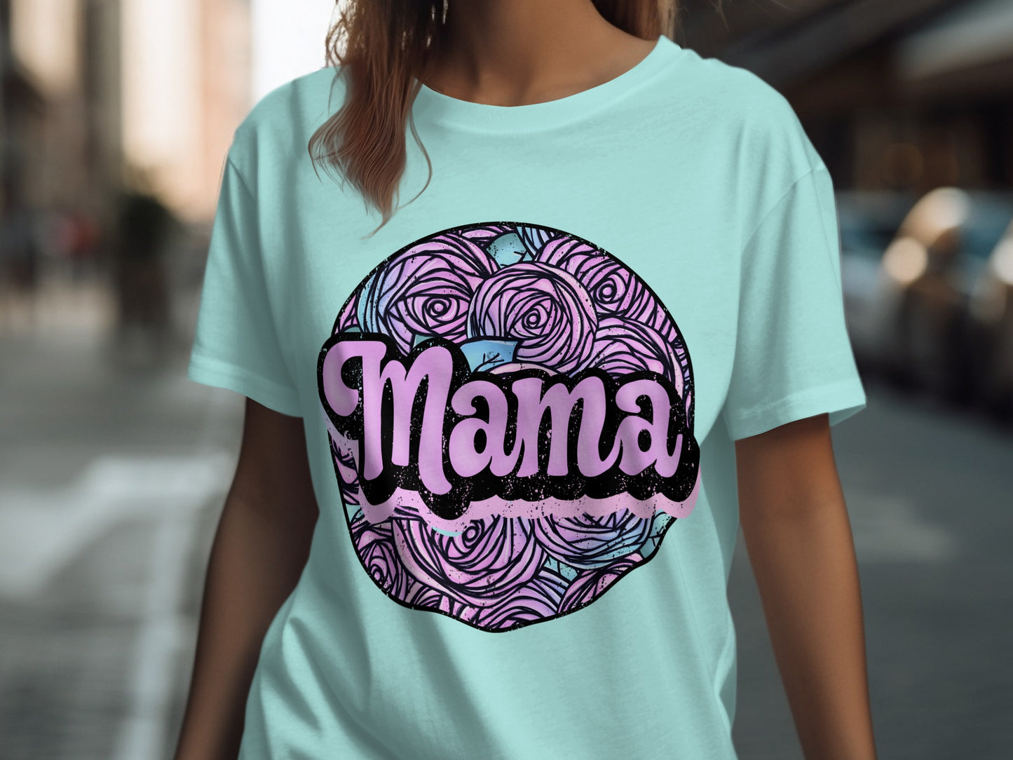 Mama Graphic Tee with Floral Rose Design