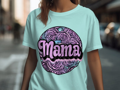 Mama Graphic Tee with Floral Rose Design