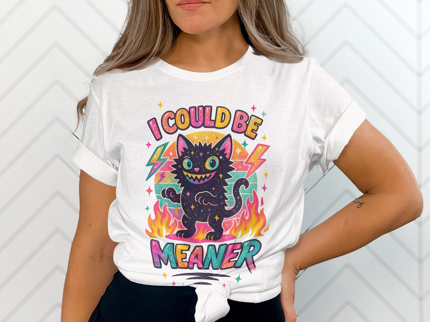I Could Be Meaner Funny Cat Graphic T-shirt Product