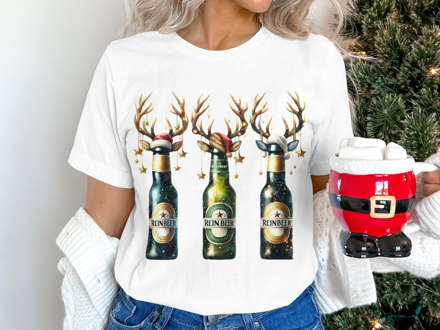 Reindeer Beer Bottles Festive Holiday T-shirt