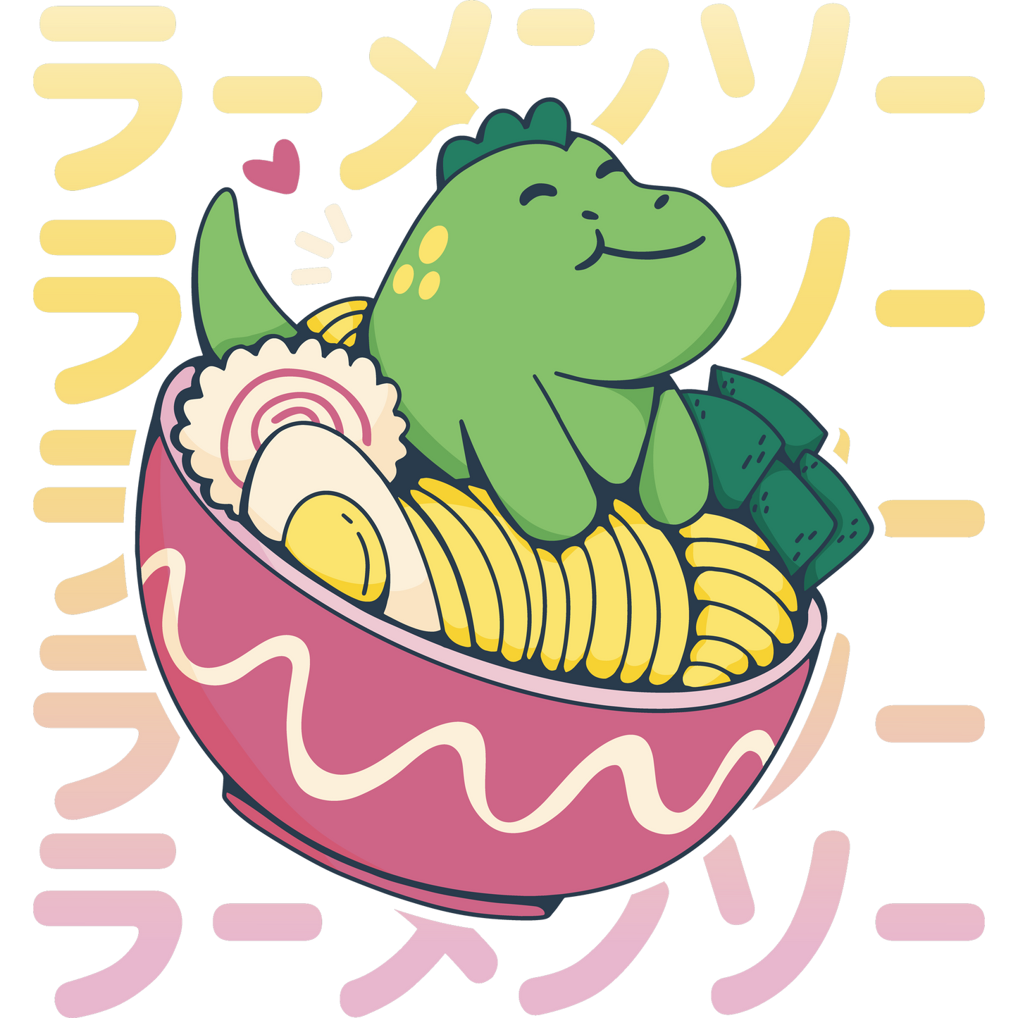 Cute Dinosaur With Ramen Bowl Graphic Design