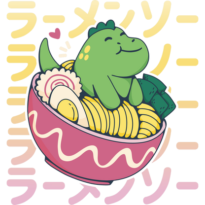 Cute Dinosaur With Ramen Bowl Graphic Design