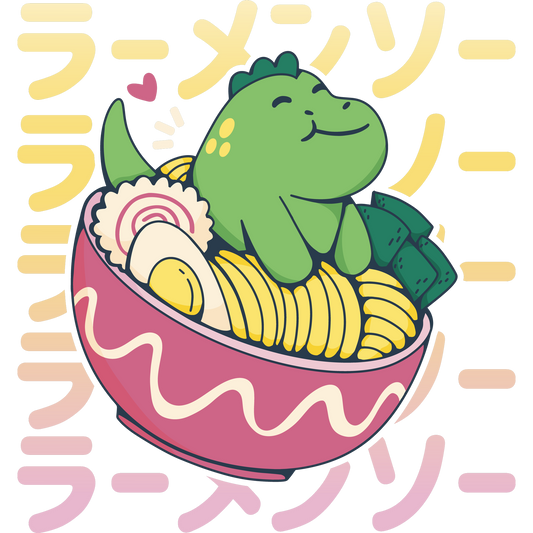 Cute Dinosaur With Ramen Bowl Graphic Design