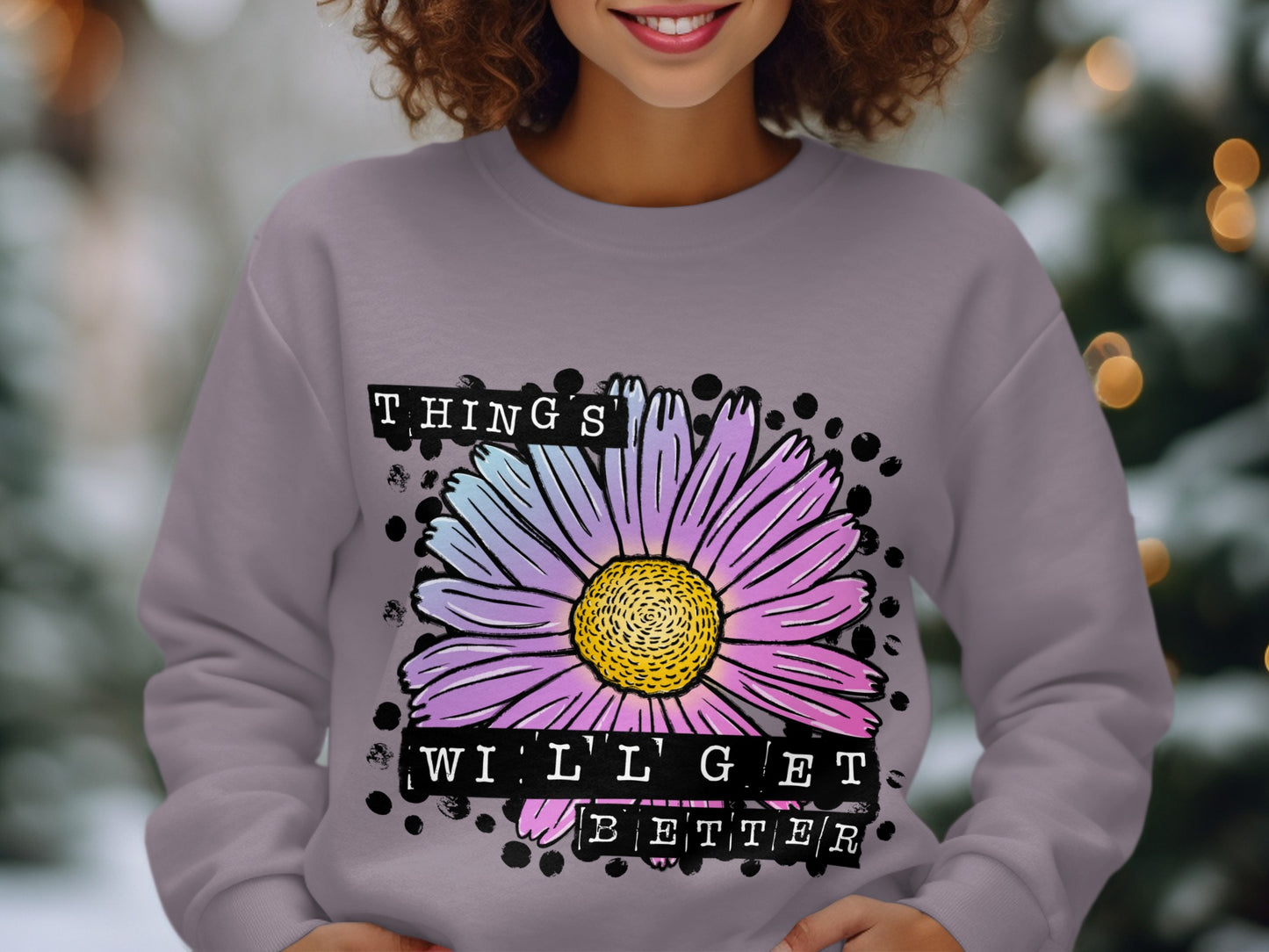 Optimistic Flower Graphic Motivational Apparel