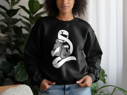Black Sweatshirt with Boxing Gloves Graphic
