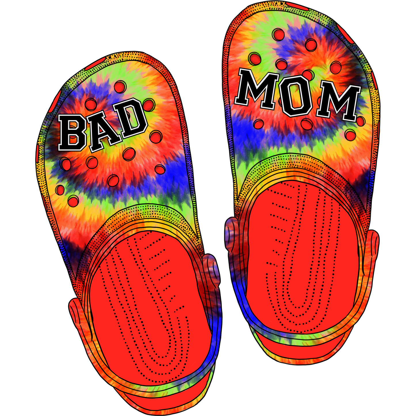 Vibrant Tie-Dye BAD MOM Design Slide Sandals
