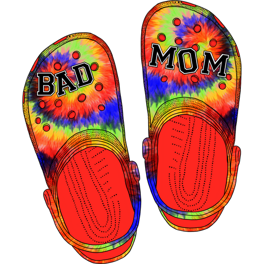 Vibrant Tie-Dye BAD MOM Design Slide Sandals