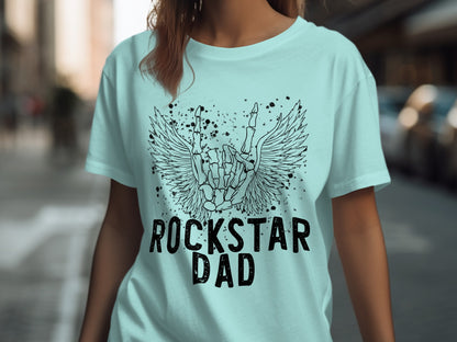 Rockstar Dad Angel Wing Skeleton Hand Graphic Shirt