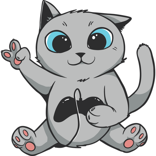 Cute Grey Cat Gaming Theme Stickers Suitable for All Surfaces