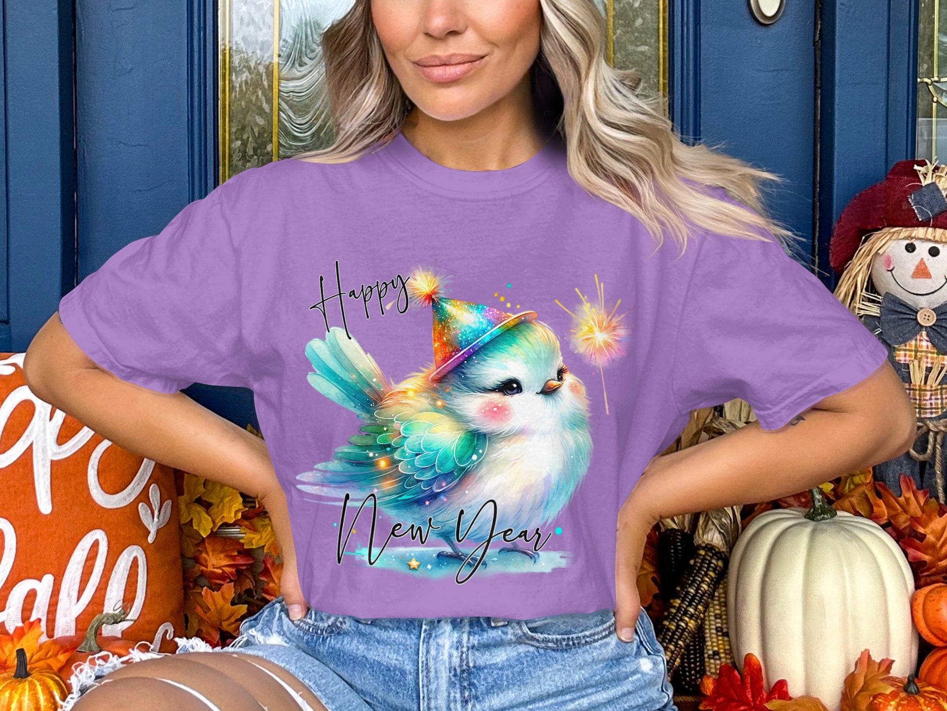 Happy New Year Bird Graphic Tee Shirt