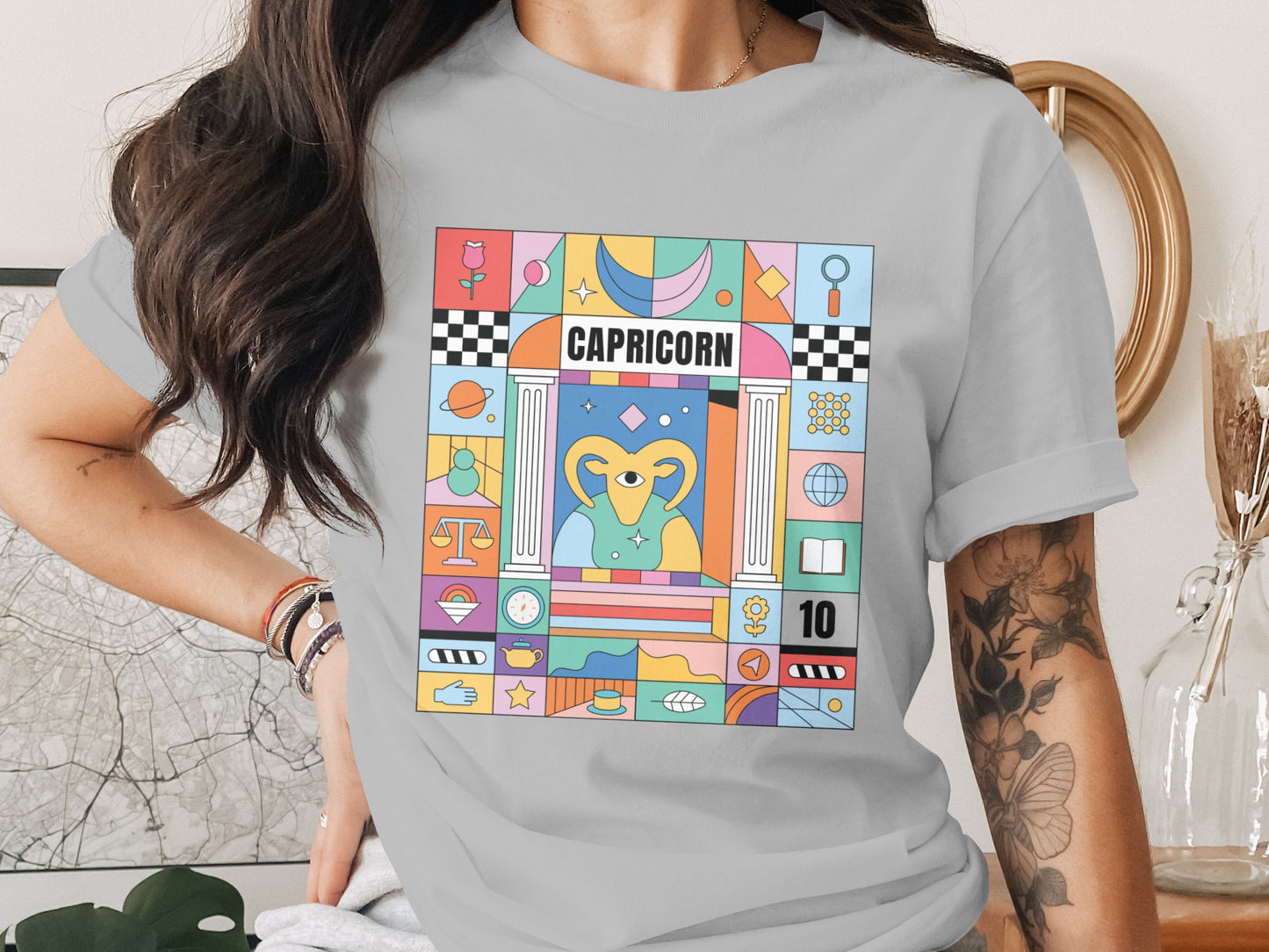 Capricorn Illustrated Design with Abstract Elements Shirt