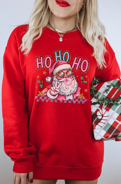 Festive Red Ho Ho Ho Santa Print Holiday Pullover