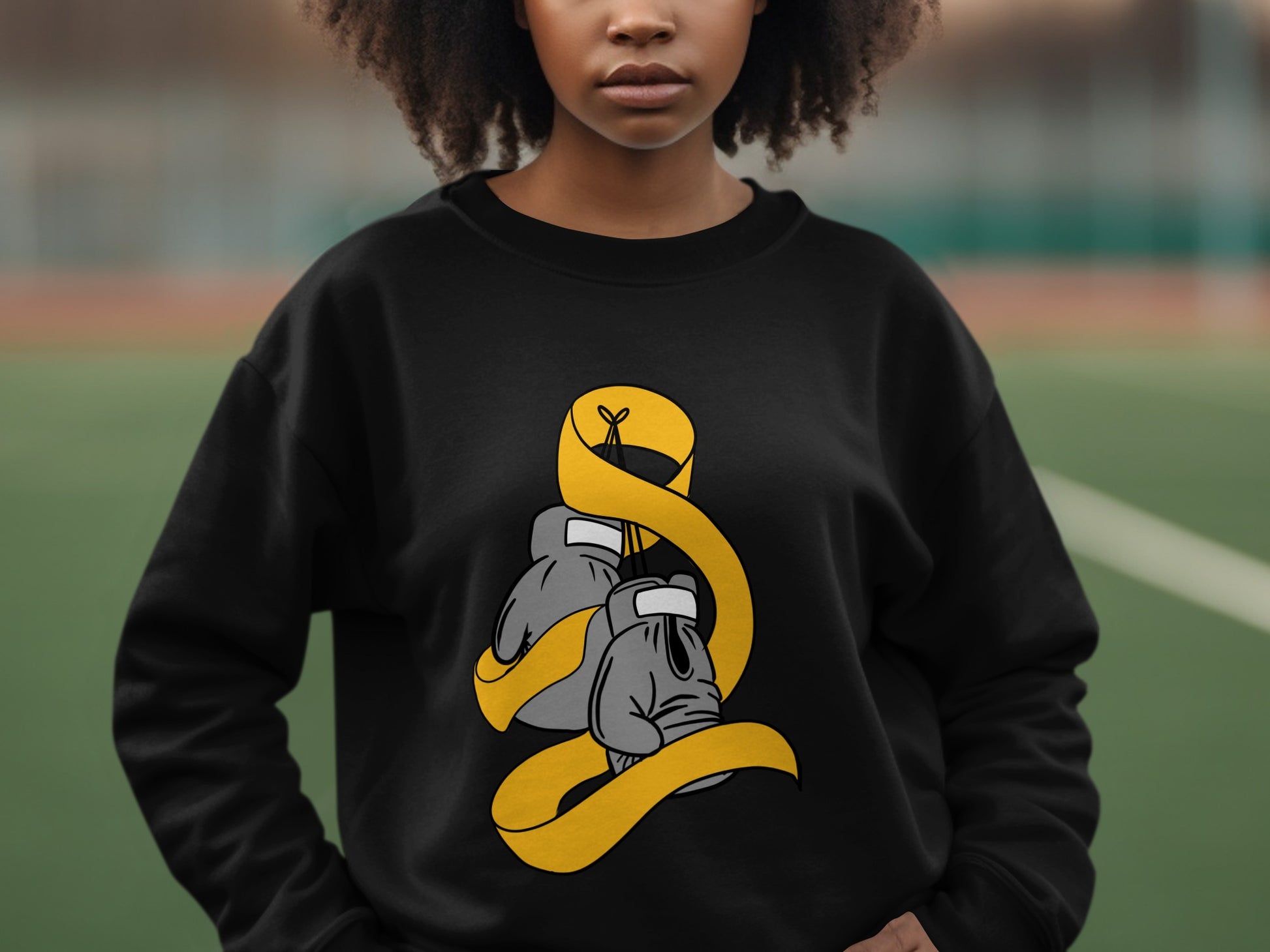 Athletic Ribbon and Shoes Design Black Sweatshirt