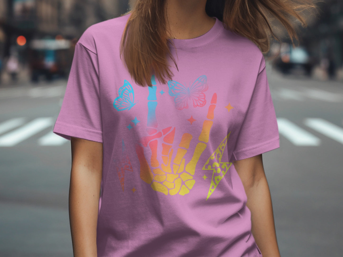 Colorful Handprint With Butterflies Pink Shirt
