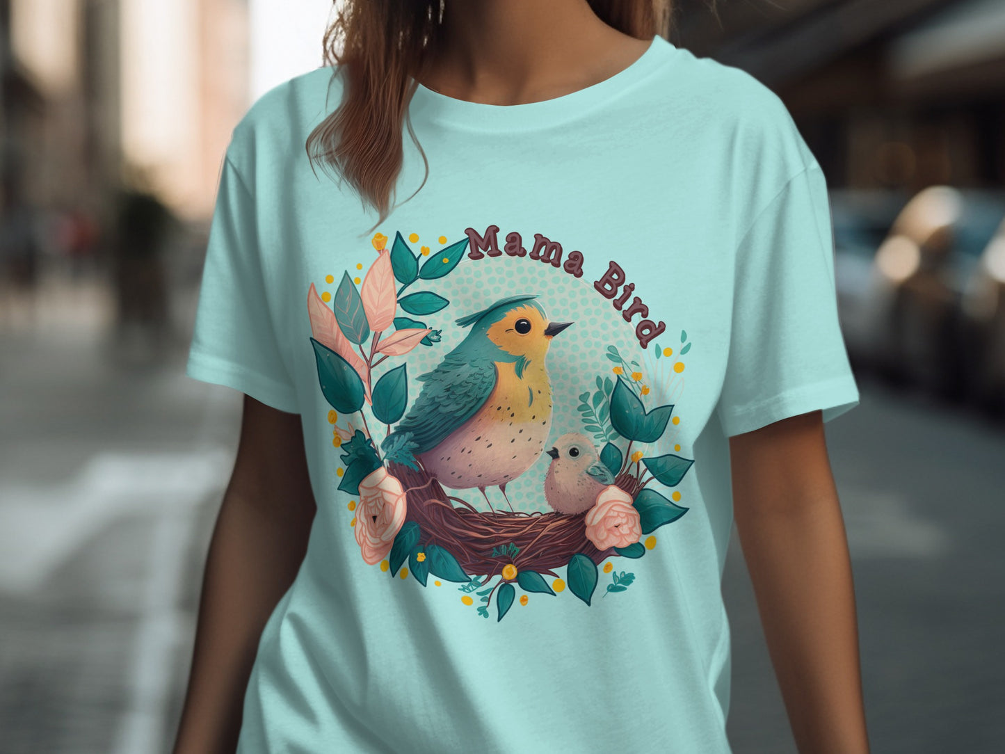 Mama Bird Cute Colorful Mother Bird and Baby Bird Shirt