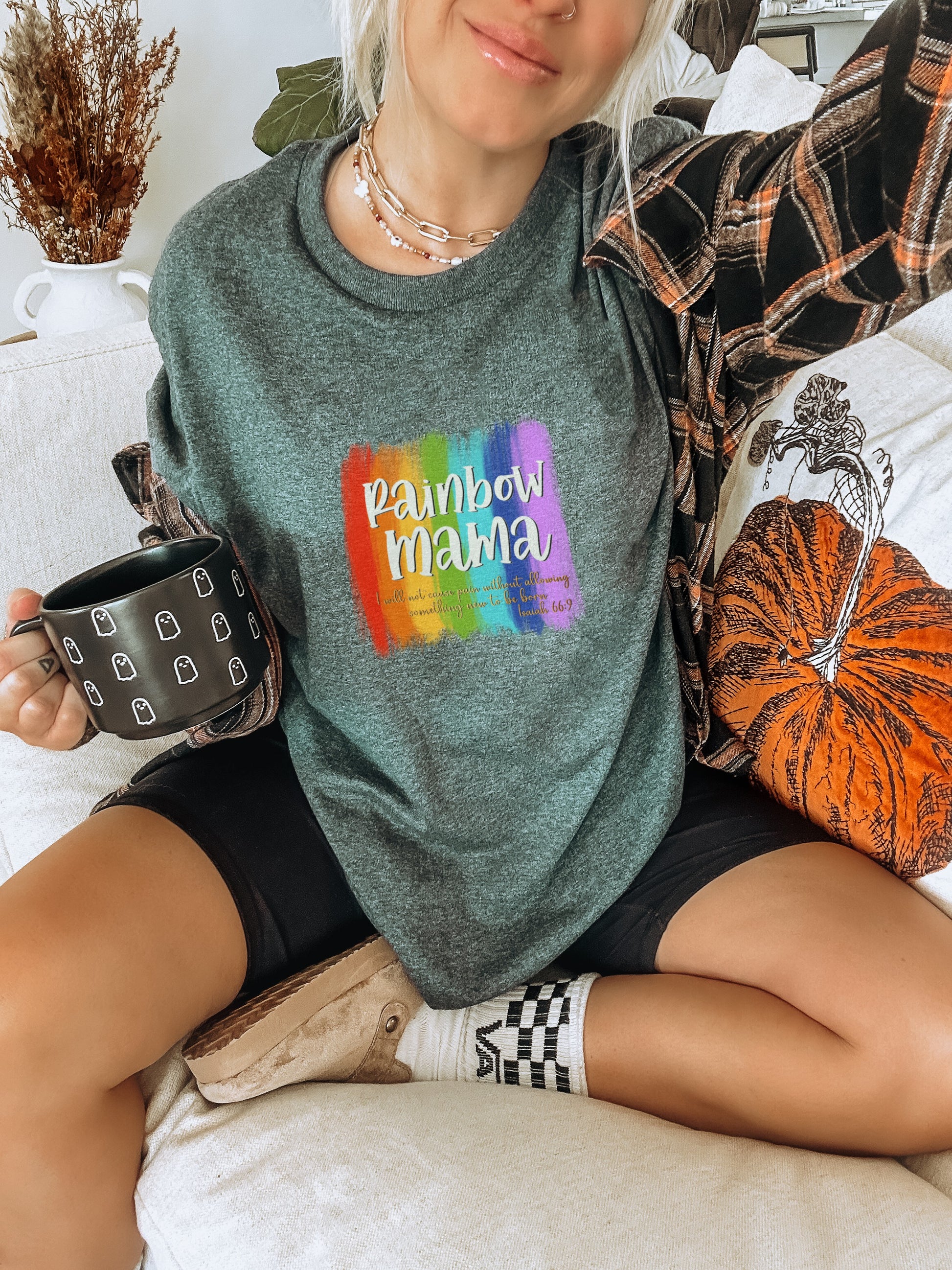 Colorful Rainbow Mama Graphic Tee for Mom