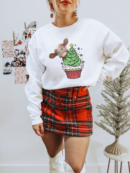 Festive Christmas Cupcake Reindeer Design Sweatshirt