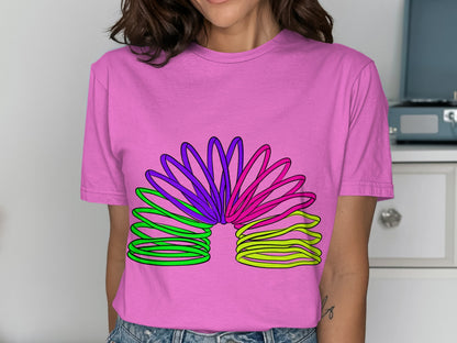 Colorful Spring Design on Pink Shirt