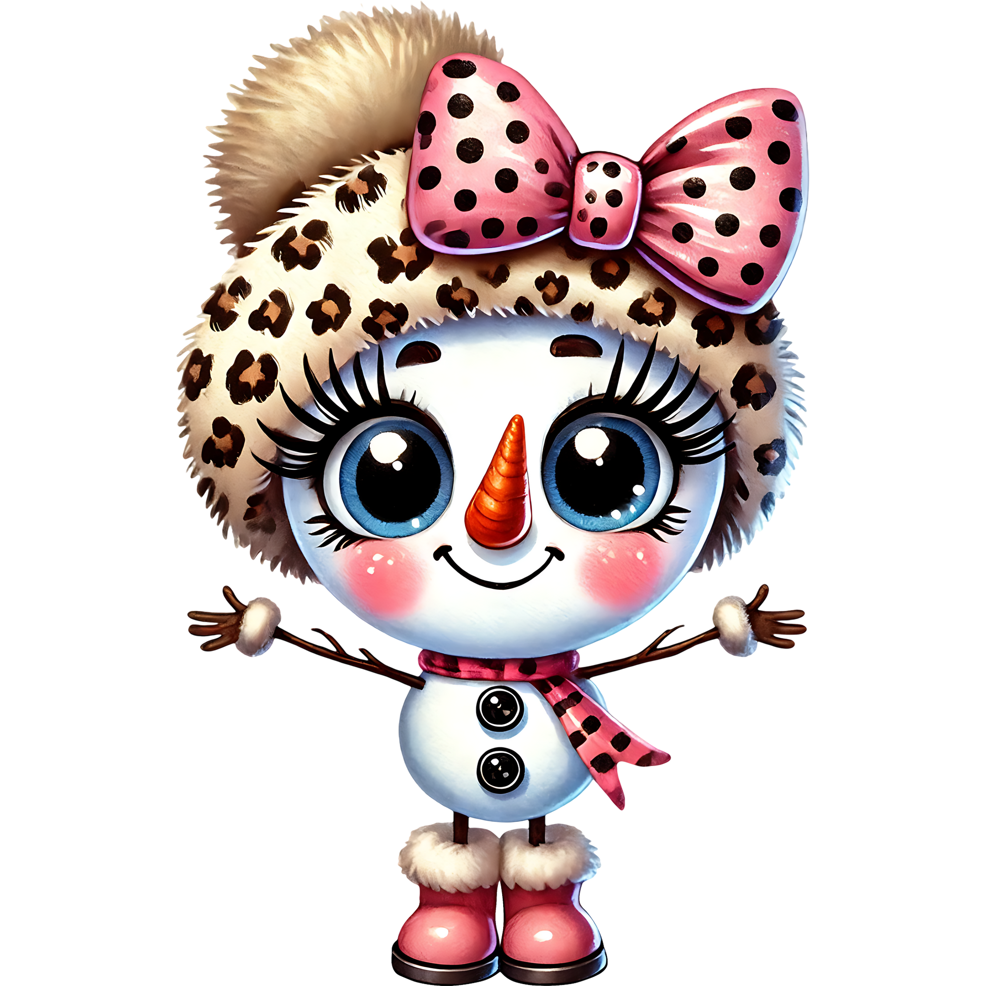 Adorable Snowman with Leopard Hat and Pink Bow Toy