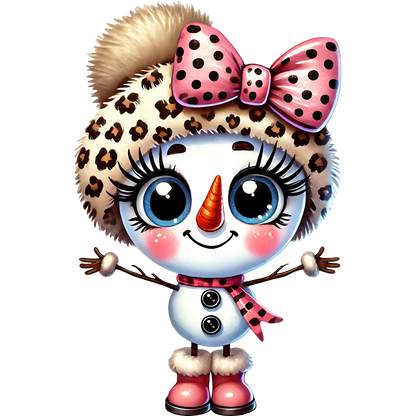 Adorable Snowman with Leopard Hat and Pink Bow Toy