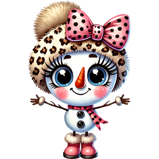 Adorable Snowman with Leopard Hat and Pink Bow Toy