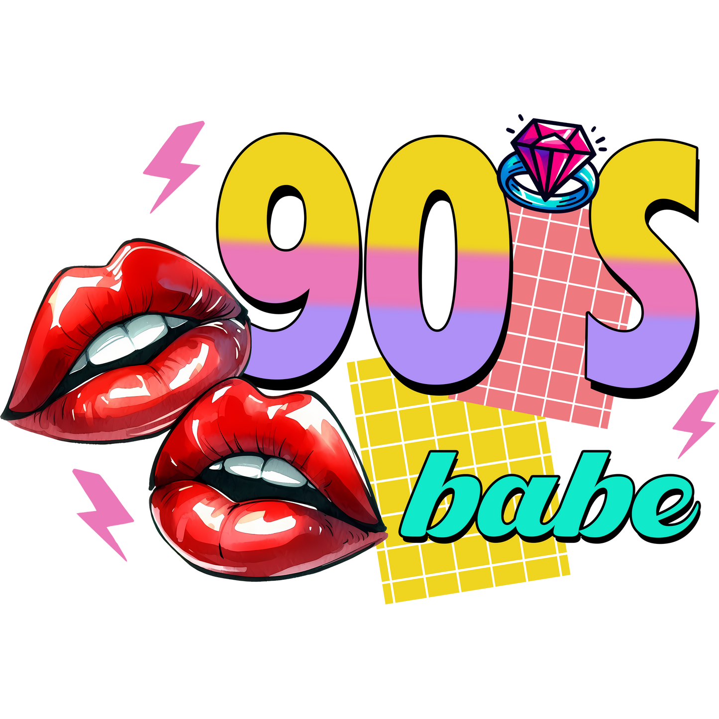 Retro 90's Babe Lips and Diamond Themed Graphic Tee