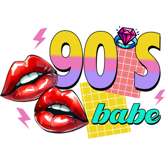 Retro 90's Babe Lips and Diamond Themed Graphic Tee