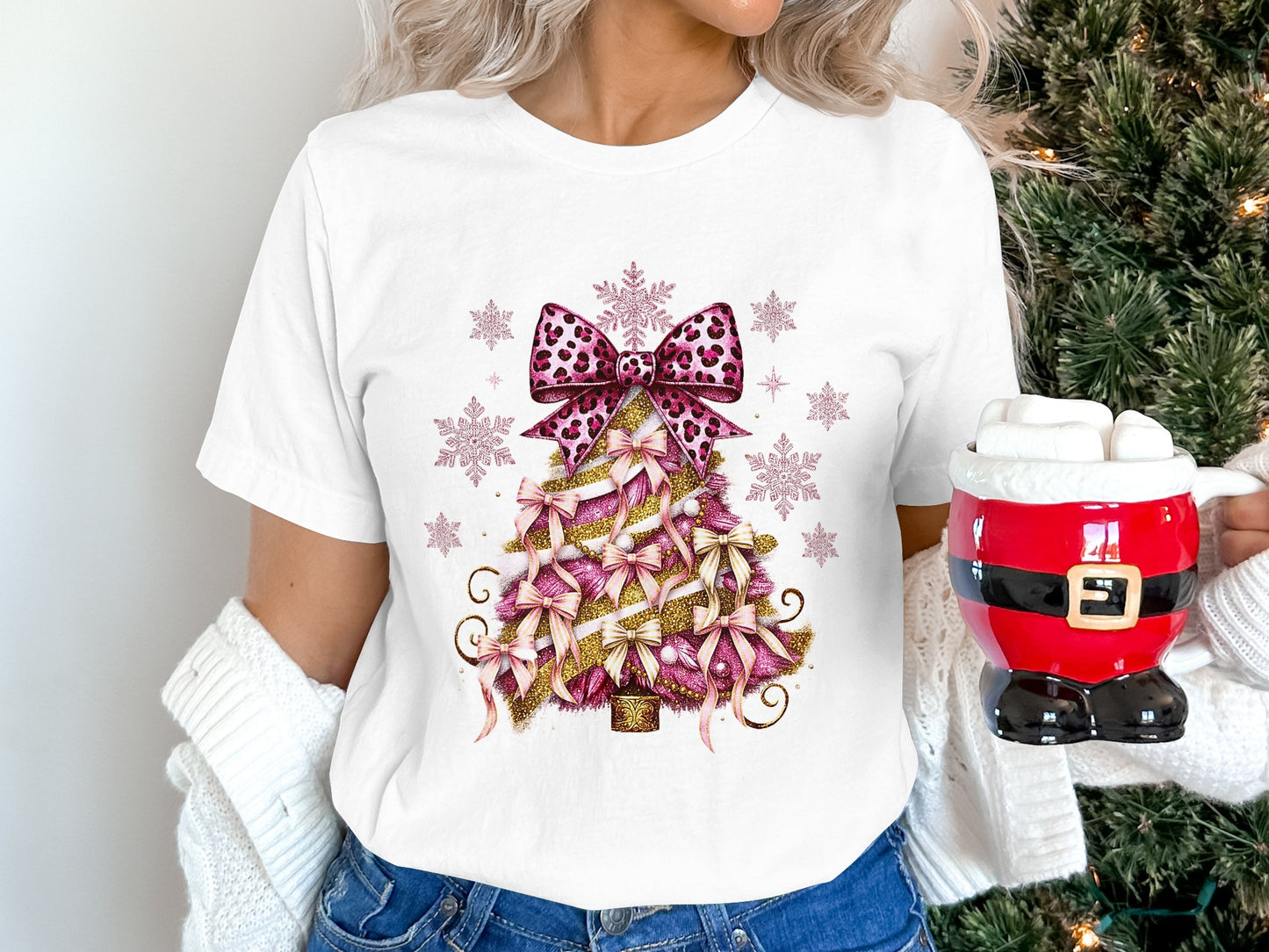 Festive Christmas Bow and Tree Design Shirt Product