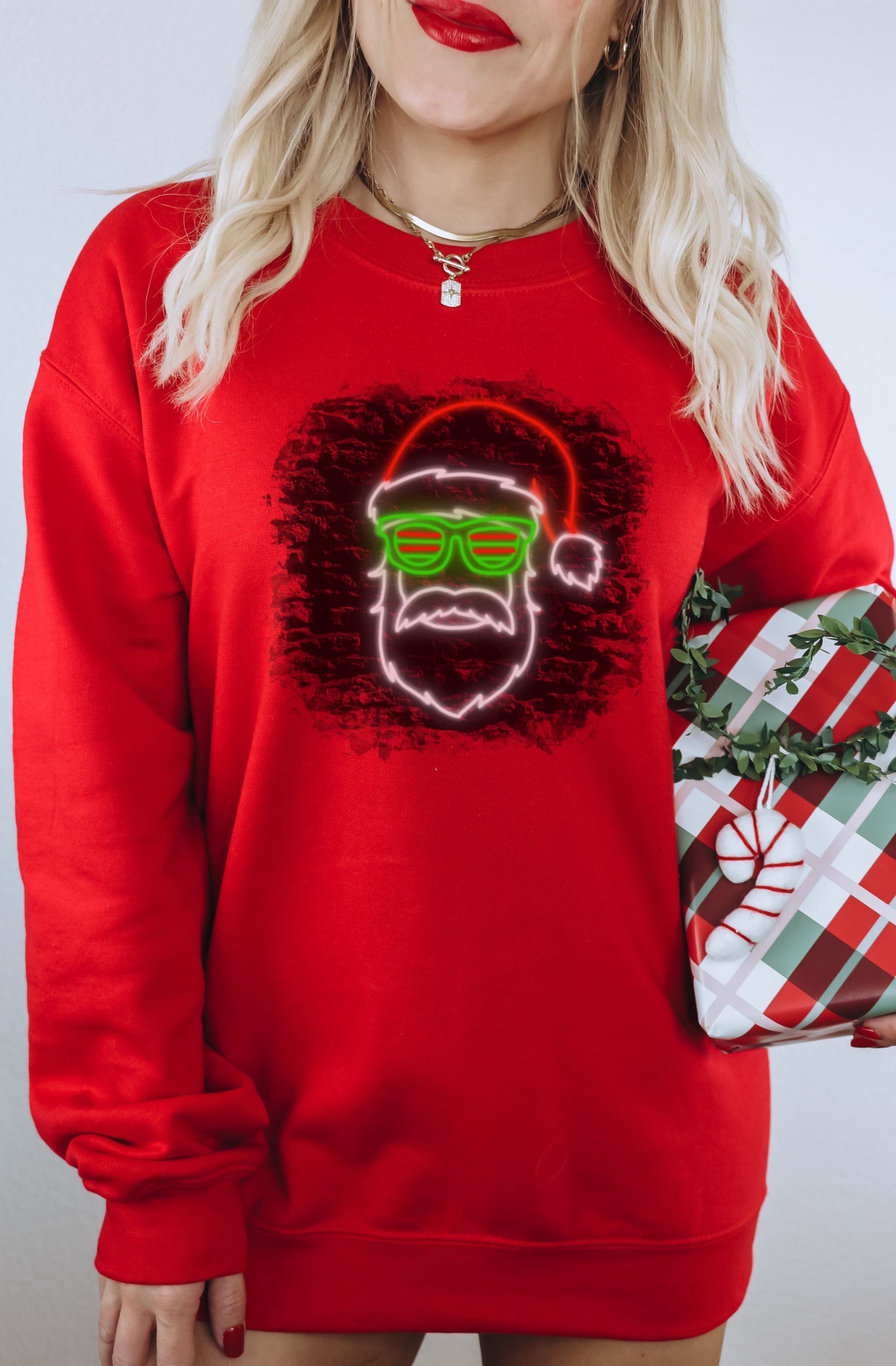 Neon Santa With Sunglasses Christmas Sweatshirt