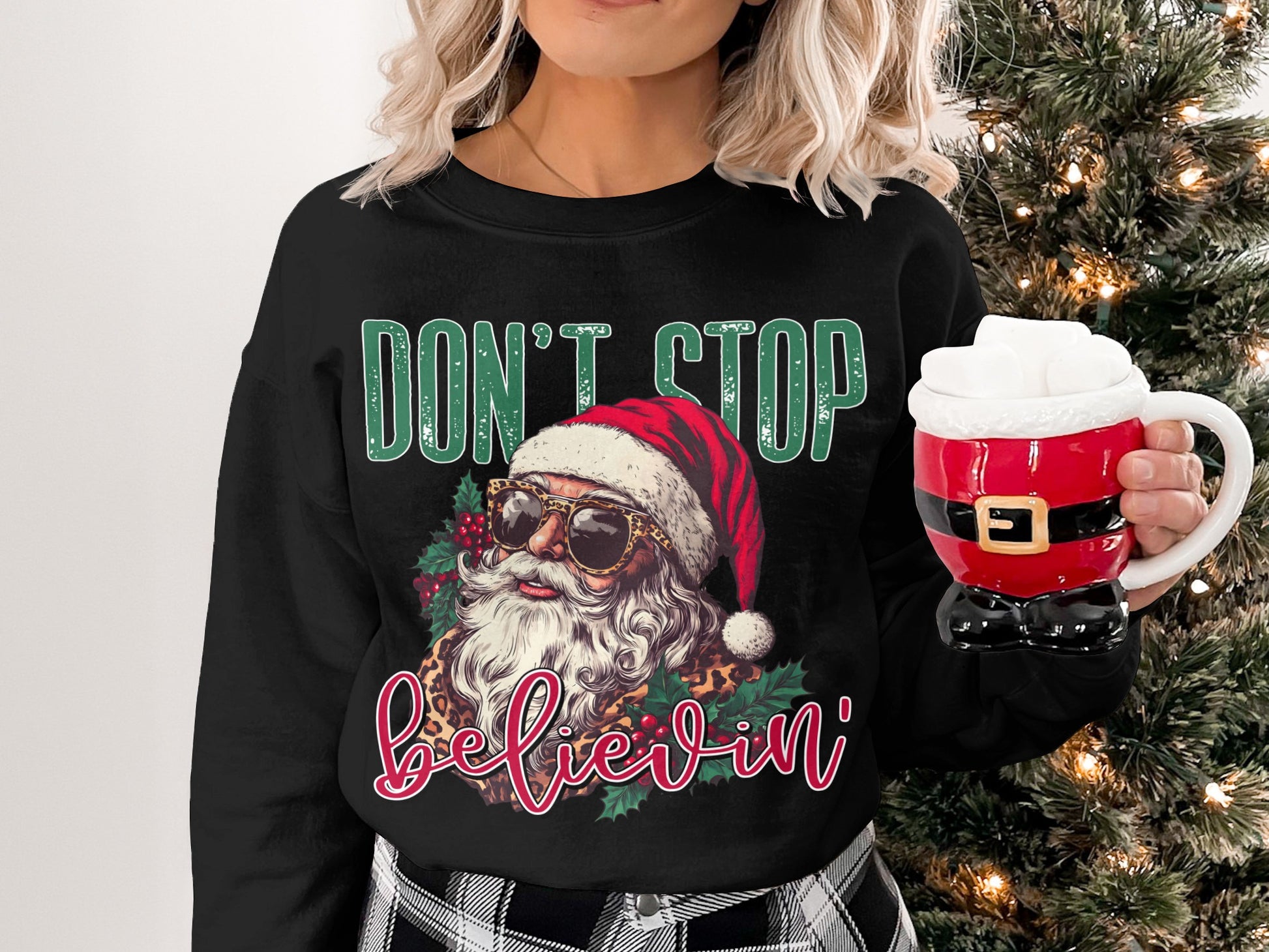 Don't Stop Believin' Santa Christmas Sweatshirt