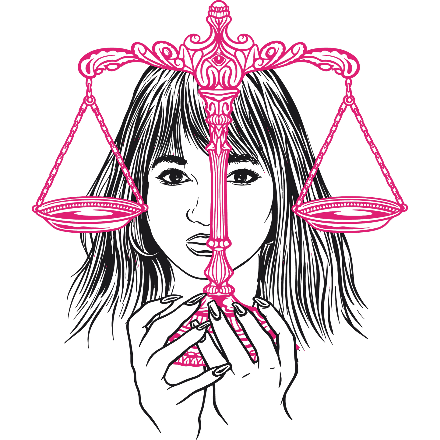 Woman Holding Pink Scales Artwork Line Drawing Print