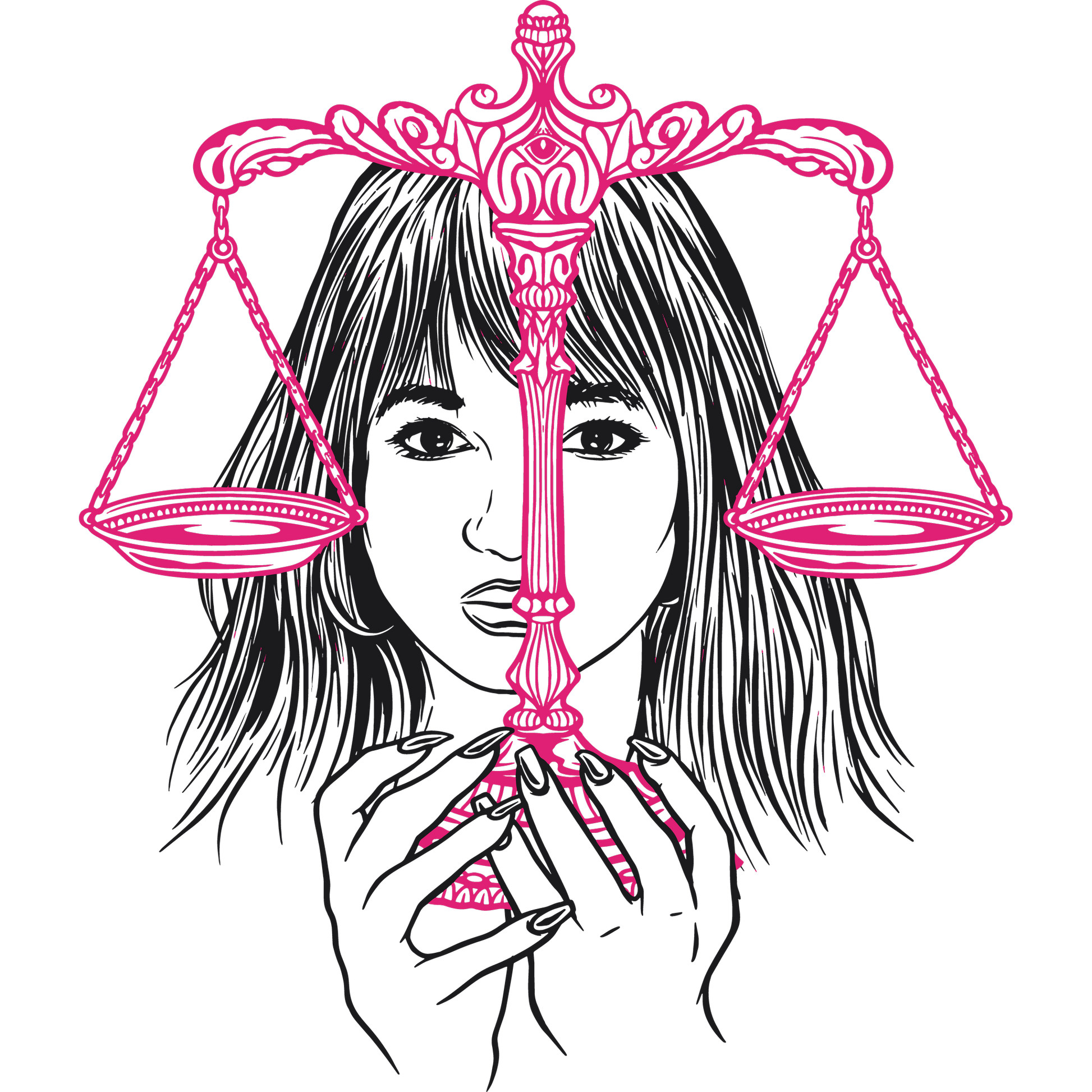 Woman Holding Pink Scales Artwork Line Drawing Print