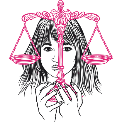 Woman Holding Pink Scales Artwork Line Drawing Print