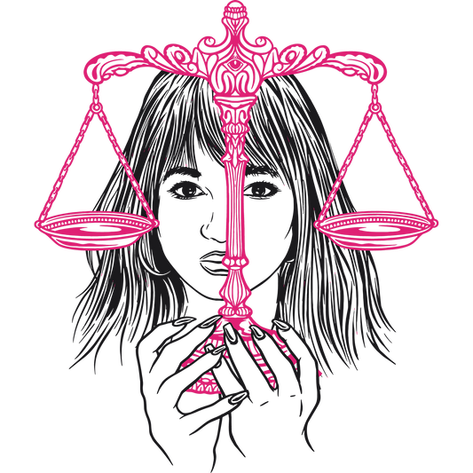 Woman Holding Pink Scales Artwork Line Drawing Print