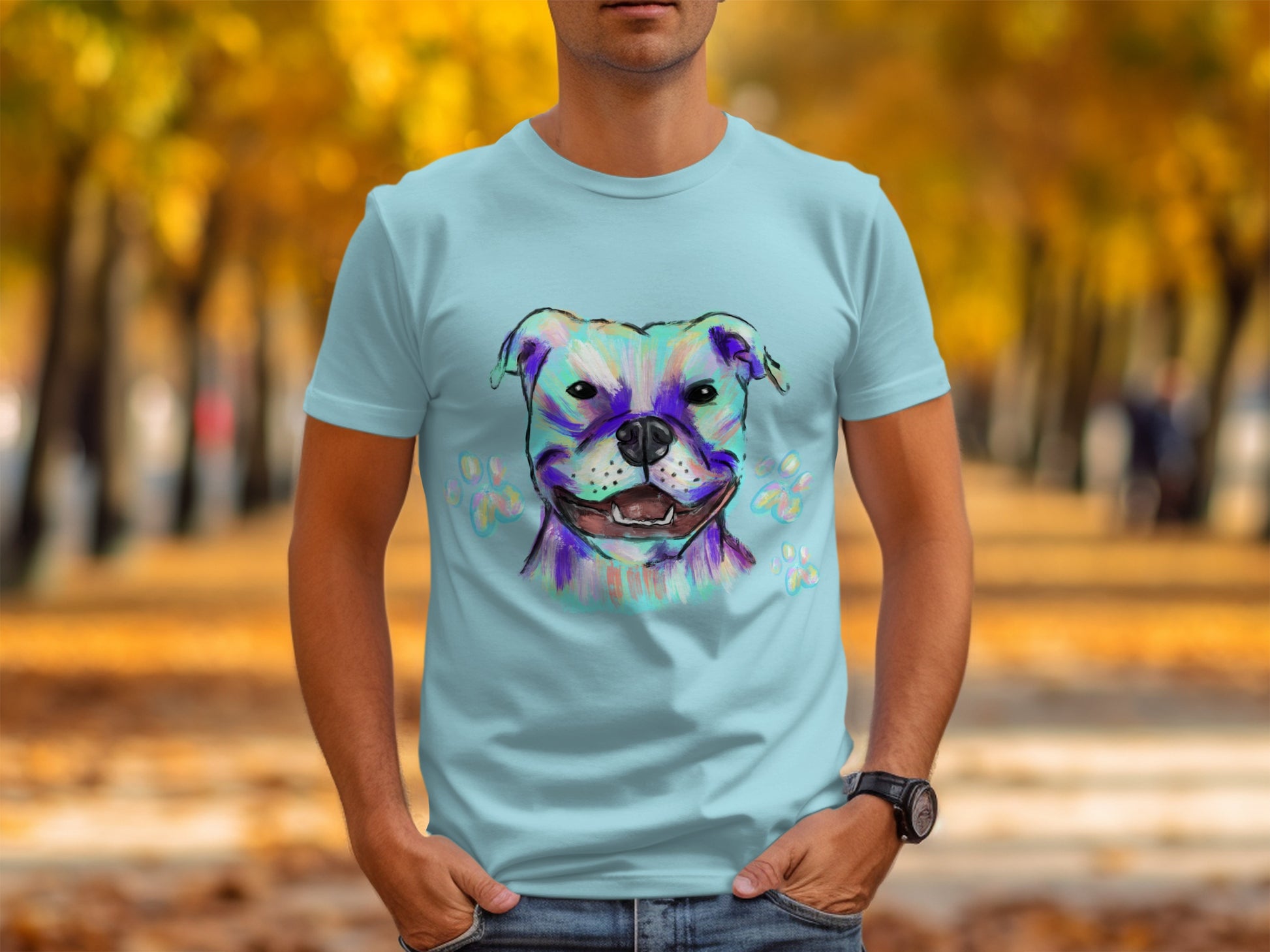 Cute Colorful Dog Face Design Graphic T-shirt