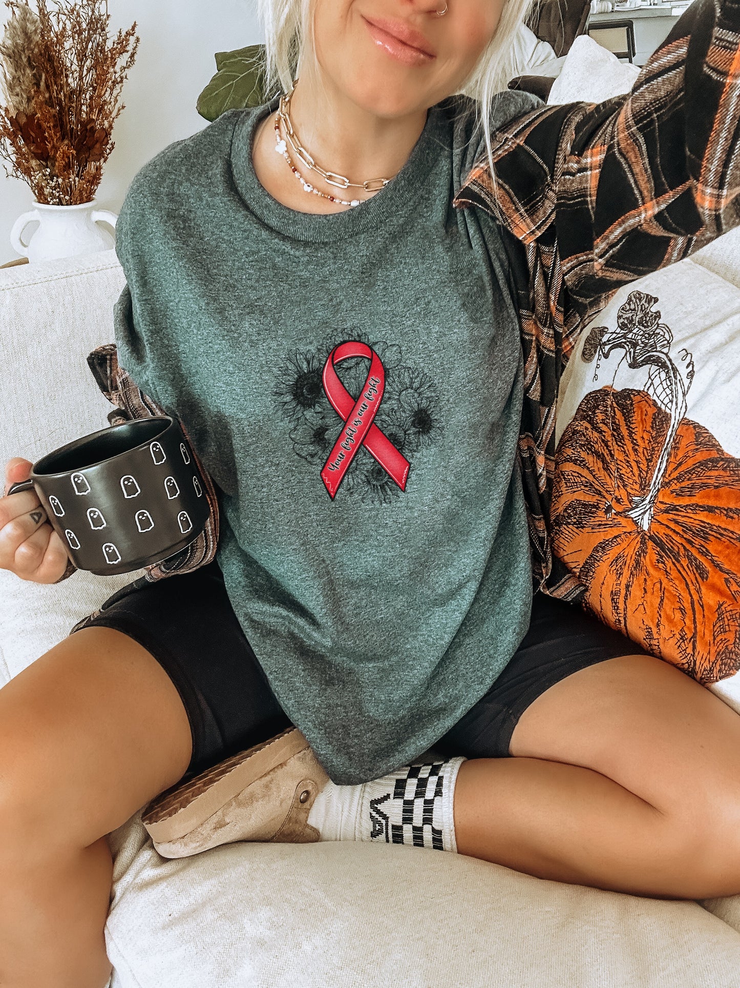 Breast Cancer Awareness Ribbon Graphic T-shirt